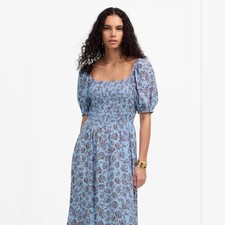 NWT $168 Madewell Smocked Puff-Sleeve Dress in Saylor Floral Womens Size 0