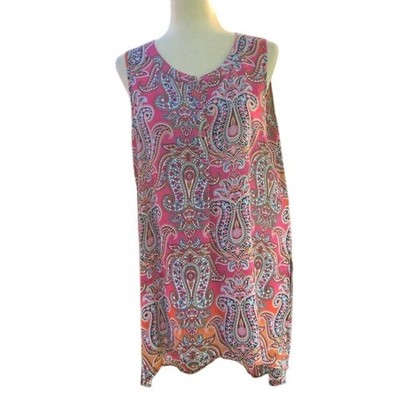 NWT Spense Paisley Tunic Top L Pink Boho Sleeveless Sharkbite Hem Resort