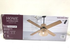 Home Decorators Savannah 52in. Indoor Matte Black Natural Oak Ceiling Fan SEALED