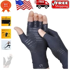 Medium Copper Compression Fingerless Gloves - Relief for Arthritis & Carpal T...