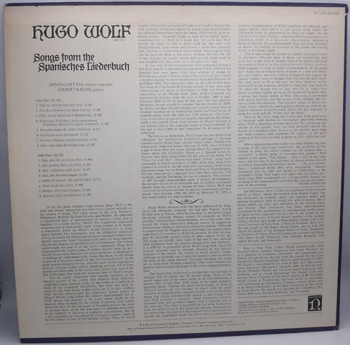 Hugo Wolf: Songs from the Spanisches Liederbuch (Jan DeGaetani) Nonesuch H-71296 - Picture 2 of 5