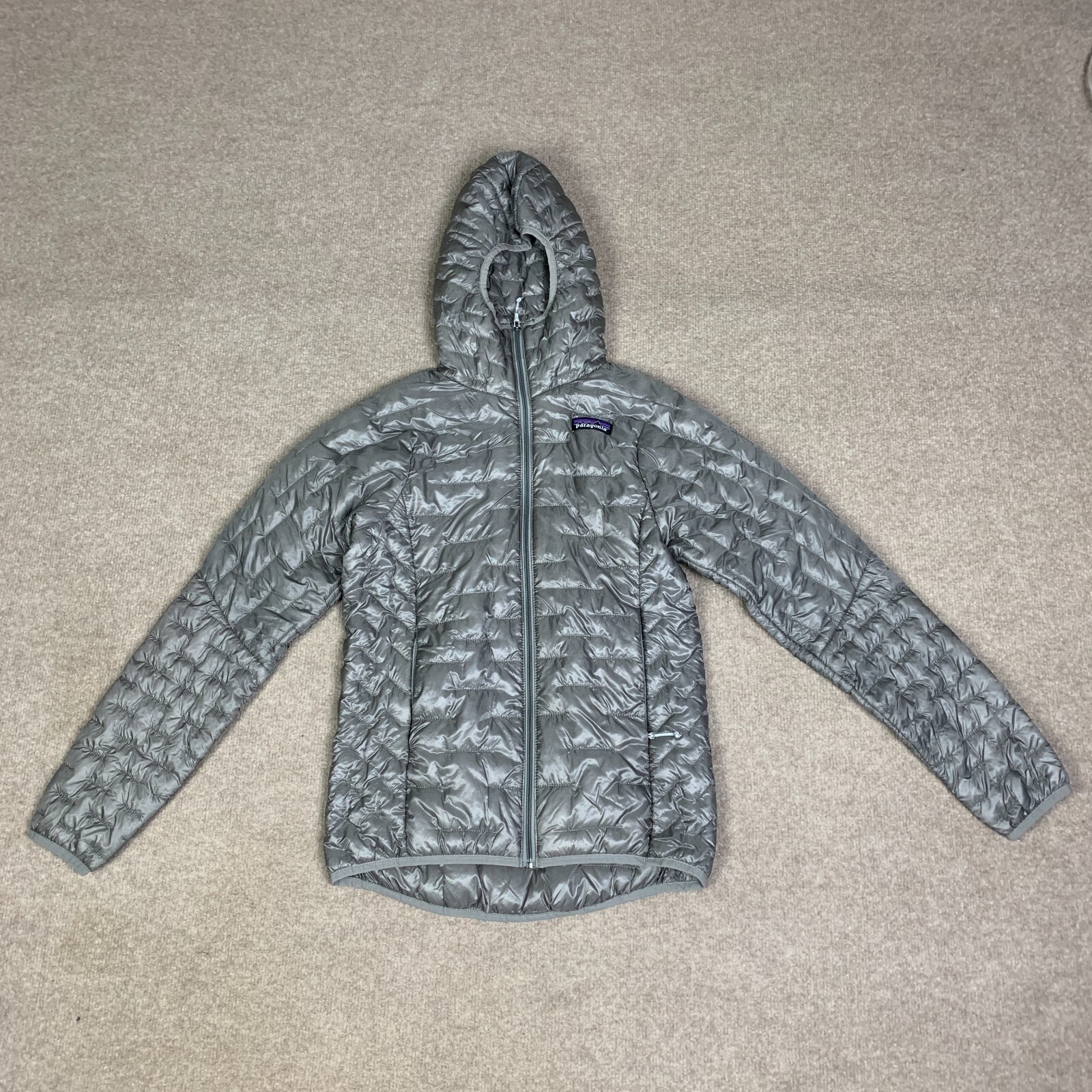 Chaqueta con capucha Patagonia Micro Puff para mujer XXS gris aislada cremallera completa 84040