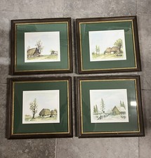 4 QUADRI STAMPE VINTAGE LE 4 STAGIONI ANNI 40 50 CORNICE FIRMATI GERMANIA