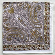 Brown Yellow Cotton VTG Handkerchief Damask Paisley Classic Pocket Square 17"