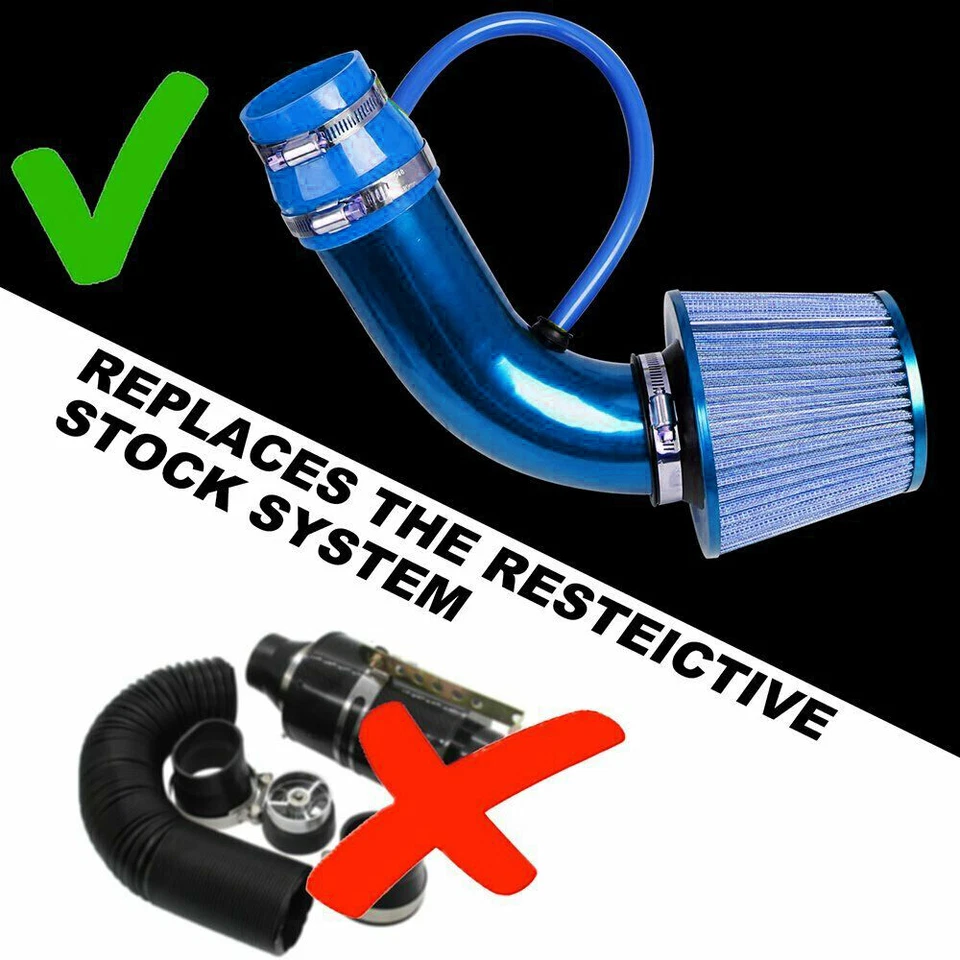 Car Cold Air Intake Filter Induction Pipe Power Flow Hose System Accessorie Blue - Image 4 of 4