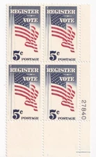 STAMP US SCOTT 1249 "Register Vote" 5 CENT 1964 MNH PB OF 4 LR - D