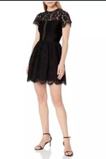 French Connection Women's Shana Spotlight Lace Tulle Short Sleeve Dress Black 2
