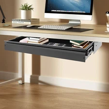 33" Black Under Desk Sliding Pull-Out Drawer for Space-Saving Storage