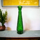 Vintage Anchor Hocking Emerald Green Depression Glass Cut Bud Vase