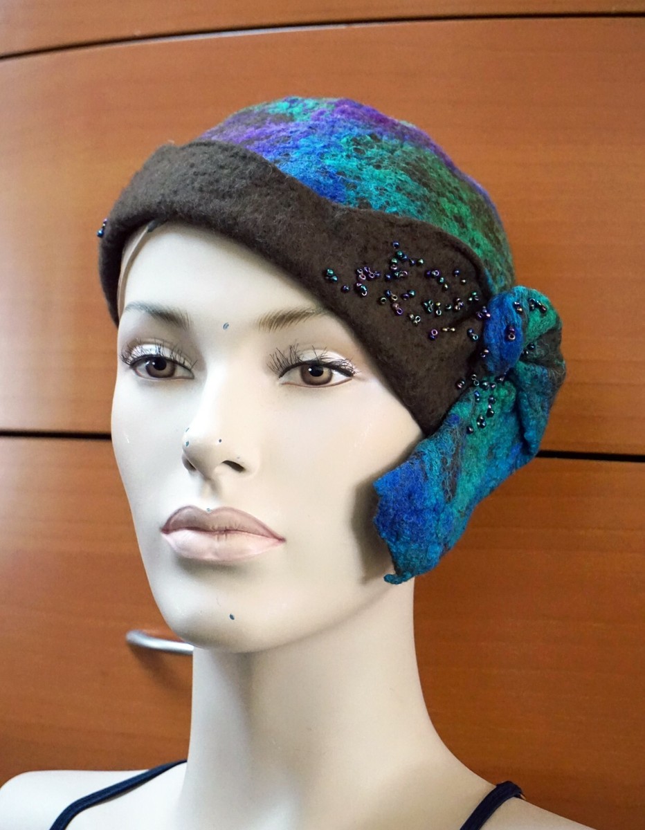 FELTED WOOL UNIQUE HANDMADE HAT GIFT FOR WOMEN Hand Felted Wool Flower Sauna Hat – Spa Gift for Women  main image 2