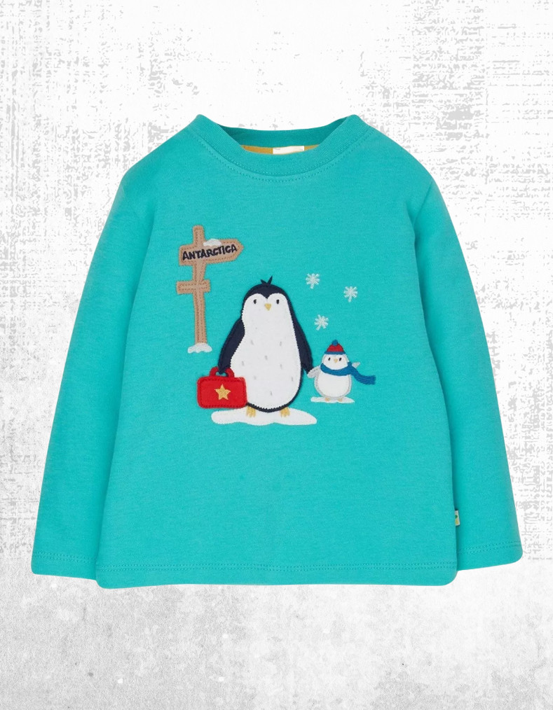 Ex Frugi Boy's Tractor Adventure Applique Top in Teal Penguin