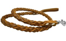 4-thong Round Fully Braided Genuine Leather Dog Leash, 4Ft Brown Large Breeds