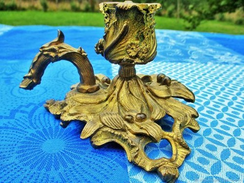 antique bougeoir bronze argenté XIX éme antique French church candlestick h 26cm