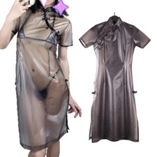 Translucent PVC Chinese Cheongsam Qipao Wetlook sexy Dress Vent Catsuit Party