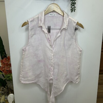 Bella Dahl Light Pink Dye Tie Front Button Up Blouse Sz M
