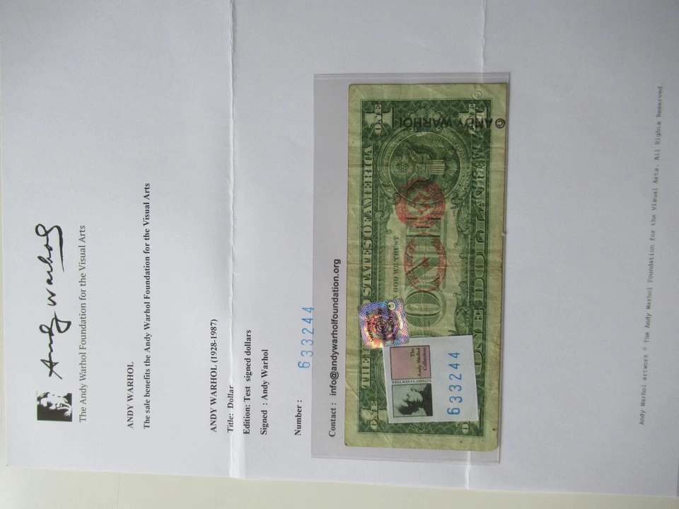 ANDY WARHOL: 1$ echte Dollarnote Original Handsigniert mit ZERTIFIKAT - Bild 4 von 4