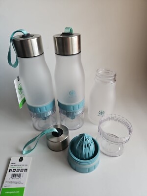 2 Gaiam 22 Oz. Water Bottles, Fruit infuser partition, carry strap, Frosted, NWT
