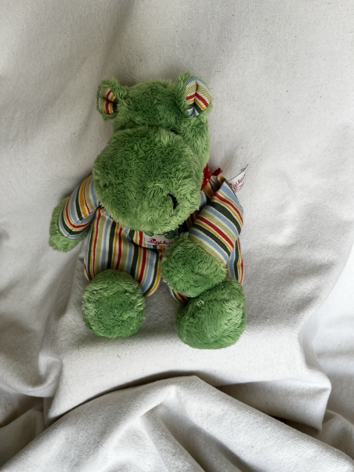 Sigikid Nilpferd Stofftier Alte Serie Gestreift Grün Weich Babyspielzeug
