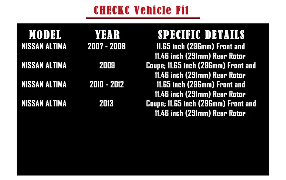 Fit for Nissan Altima 2007-2013 296mm Front 292mm Rear Brake Rotors Pads Brakes - Image 2 of 4