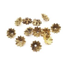 Lot (12) Vintage brass flower bead cap jewelr...