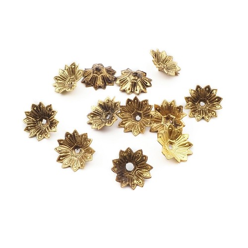 Lot (12) Vintage brass flower bead cap jewelry chandelier findings 15mm