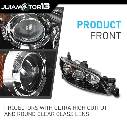 Pair Black Projector Headlights Amber Fit For 2004-09 Mazda 3 Sedan 4-Door - Picture 4 of 12