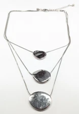 Chico's Multi Strand Silver Tone Triple Sliding Discs Pendant Necklace 18-22"