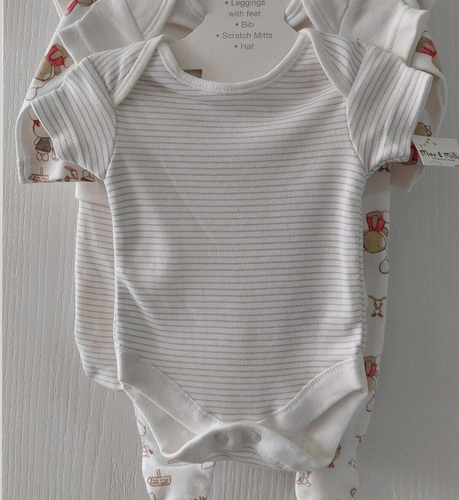 George Tiny Baby Unisex White 8 Piece Starter Set Rabbit Teddy & Striped Layette - Picture 5 of 10