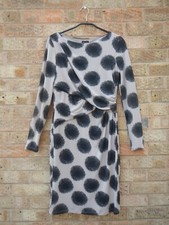 PHASE EIGHT SIZE 12 DRESS FAUX WRAP BEIGE/BLACK PATTERN LONGSLEEVES LINED
