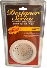 Designer Series Stainless Steel Basket Sink Strainer White w/Rubber Washer NEW 