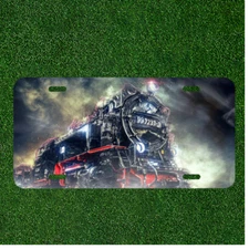 Custom Personalized Auto Tag With Cool Train At Night Time Railroad Design