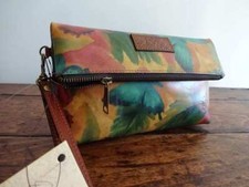 PATRICIA NASH VALERIE Watercolor Butterfly LEATHER Foldover WRISTLET Clutch