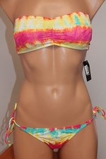 NWT VOLCOM Swimsuit Bikini 2pc set Size S Scream Magenta Bandeau Straps