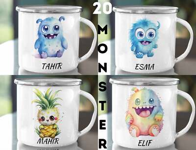 Süße Monster Kindertasse, Emaille Tasse Kinder, Tasse Kinder personalisiert, Kin