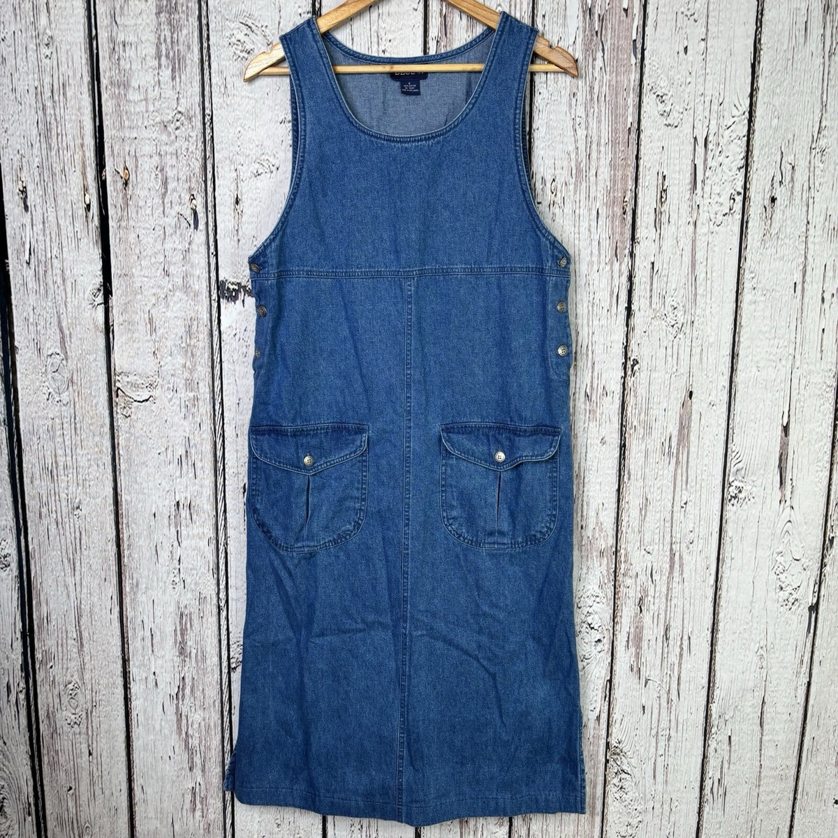 Vintage 1980s 90s Blue Denim Jean Jumper Dress Size Small