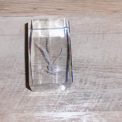 Glass 3-D Laser Etched Eagle Flag Paperweight Cube w/ Colorful Background 3x2