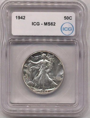 1942 Walking Liberty Half Dollar 50c ICG MS62