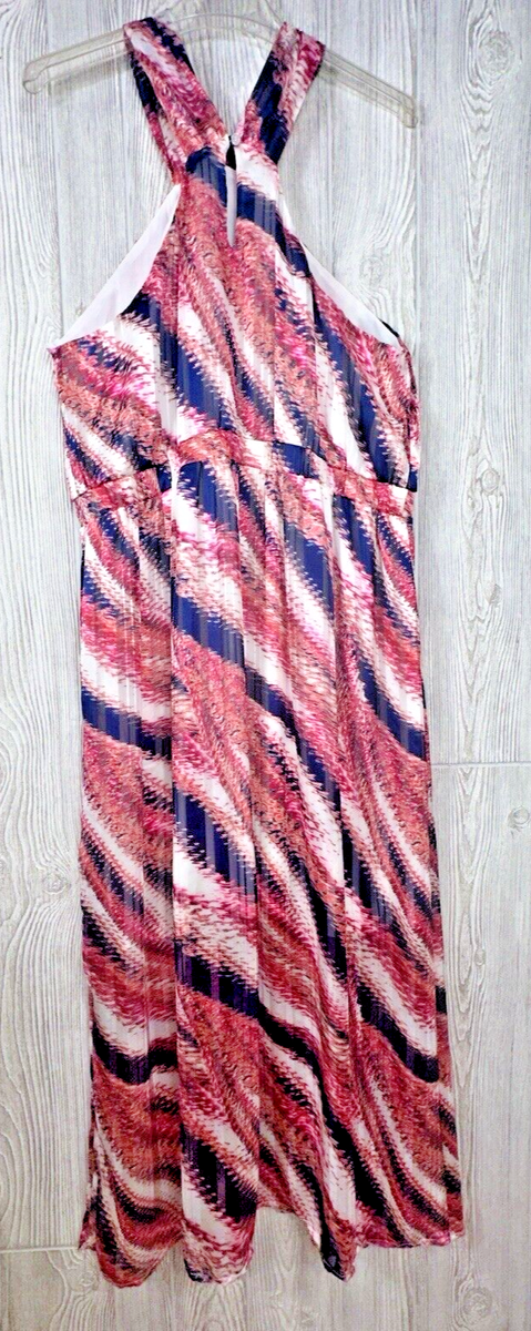 Chelsea 28 Halter Chiffon Maxi Dress Pink Abstract Print Lined Lightweight  Sz XL