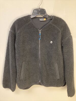 Timberland Fleece Jacket Black Full zip womens S Polartec Chest Logo