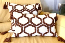 2 Sizes Versatile Brown White Tufted Geometric Honeycomb Tasseled Pillow Cover