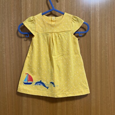 Pusblu Dress Baby Girl Size 3 Months Yellow White Polka Dots Dolphin