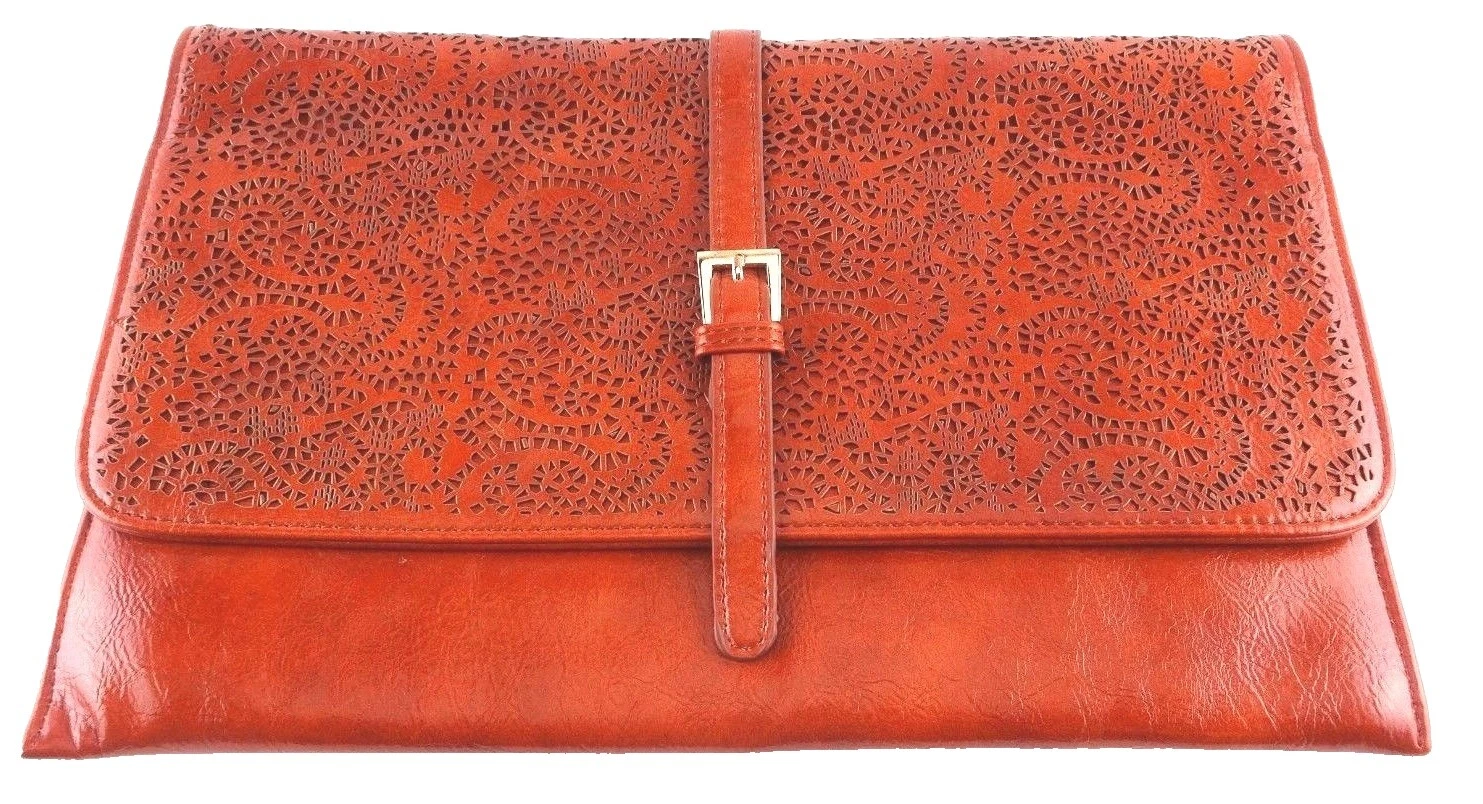 Faux Leather Clutch Brown Vintage Bags, Handbags & Cases