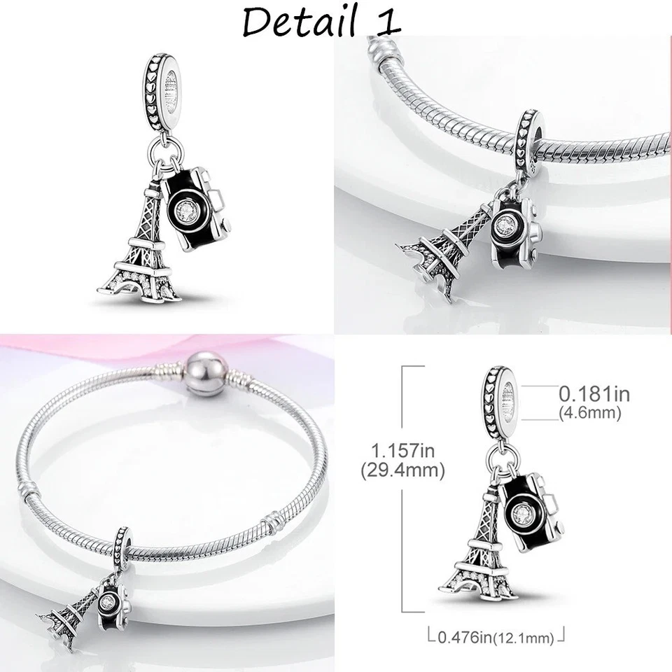 Eiffel Tower Travel Dangle Charm For European Bracelets S925 Sterling Silver - Image 4 of 4