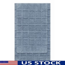 Non Slip Bath Rug Set 2 Piece Cotton Tufted Grid Pattern Machine Washable New
