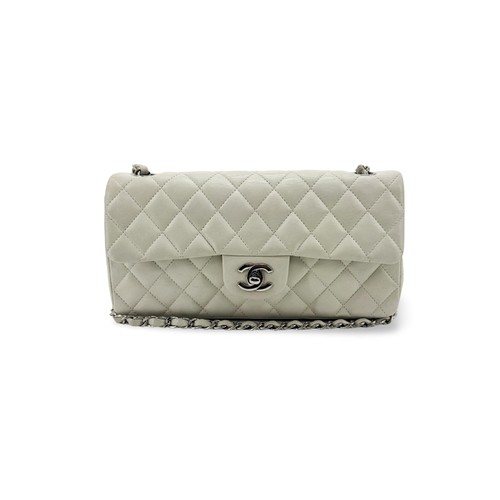 Chanel Classic Small Flap Bag Hardware White Women Silver One Size