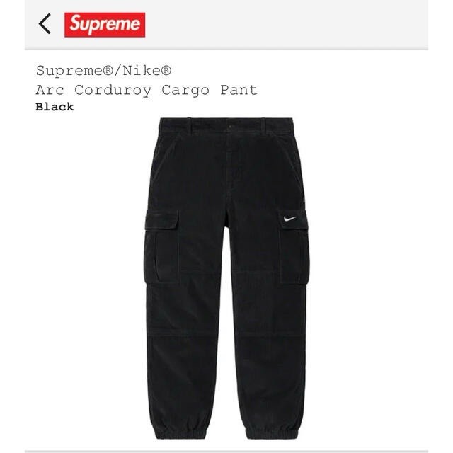 🔥 Size L - Supreme x Nike Arc Corduroy Cargo Pant Black SS22