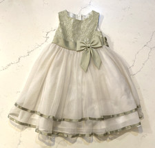 Rare Editions Girls Dress Size 4 Green Ivory Bow Lace Chiffon Wedding Formal