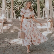 Zimmermann Rosa Dress Size 2 / 12 AU / 8 US Midi Tiered Striped Floral Pink