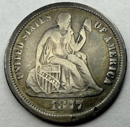 1877-CC Seated Liberty Dime Carson City Better Date Silver Coin Fine/VF