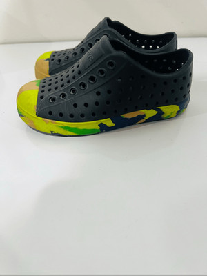 Native Jefferson Marbled Kids Shoes Jiffy Black/Grasshopper Green/Marble C8 Chil